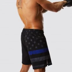 Born Primitive American Defender Shorts 3.0 Velcro Closure (Thin Blue Line Gunmetal) Patriotic