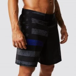 Born Primitive American Defender Shorts 3.0 Velcro Closure (Thin Blue Line Gunmetal) Patriotic