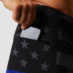 Born Primitive American Defender Shorts 3.0 Velcro Closure (Thin Blue Line Gunmetal) Patriotic