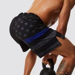 Born Primitive American Defender Shorts 3.0 Velcro Closure (Thin Blue Line Gunmetal) Patriotic