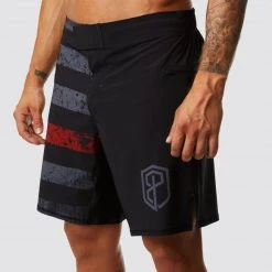Born Primitive American Defender Shorts 3.0 Velcro Closure (Thin Red Line Gunmetal) Patriotic