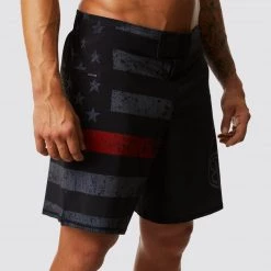 Born Primitive American Defender Shorts 3.0 Velcro Closure (Thin Red Line Gunmetal) Patriotic