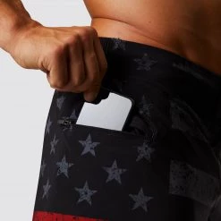 Born Primitive American Defender Shorts 3.0 Velcro Closure (Thin Red Line Gunmetal) Patriotic