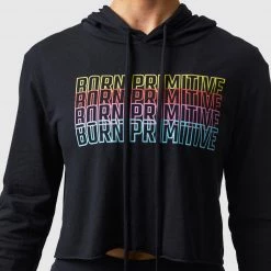 Born Primitive Neon Rainbow Cropped T-Shirt Hoodie (Black) New Arrivals