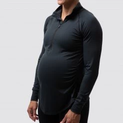 Born Primitive Tops Maternity Zip Neck Athleisure Long Sleeve (Black)