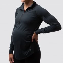 Born Primitive Tops Maternity Zip Neck Athleisure Long Sleeve (Black)