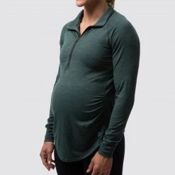 Born Primitive Maternity Zip Neck Athleisure Long Sleeve (Evergreen)