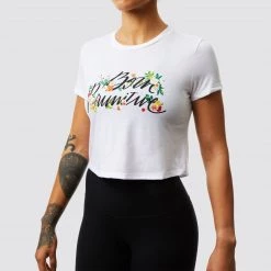 Born Primitive Floral Calligraphy Crop Tee (White) Tops