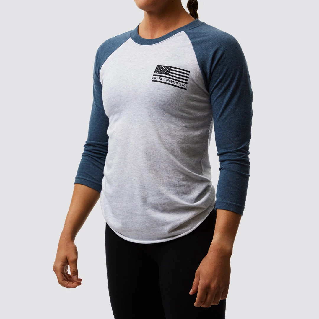 Born Primitive Patriotic American Protector 2.0 Unisex Raglan (Heather White/ Indigo) 4 Born Primitive Patriotic American Protector 2.0 Unisex Raglan (Heather White/ Indigo)